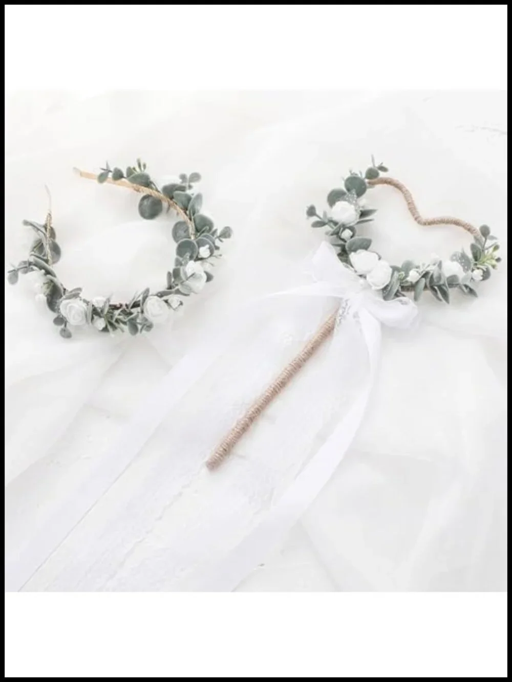 White Flower Crown Bride Hair Accessory Wedding 2 Pcs